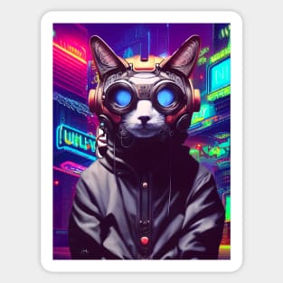 Techno Cat In Japan Neon City Sticker